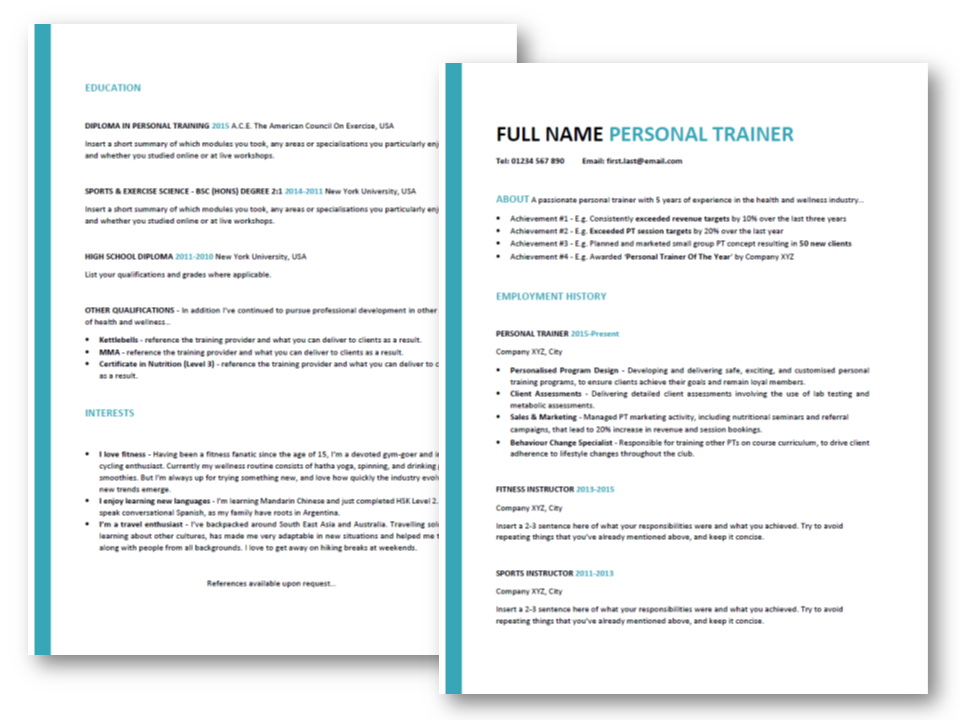 Personal Trainer Resume Tips Free Professional Cv Template